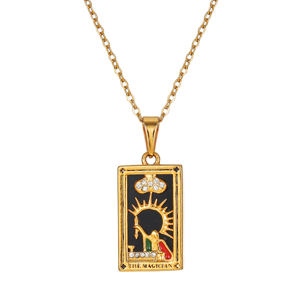 Vintage Stainless Steel Oil Drop Tarot Pendant Clavicle Chain